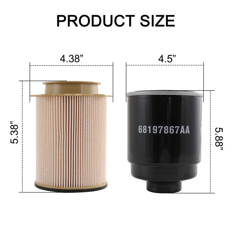 JDMSPEED Fuel Filter Water Separator Set 6.7L Cummins Diesel Replacement For Dodge Ram 2500 3500 4500 5500 6.7L Cummins Turbo Diesel Engines 2013-2018 Replace 68197867AA, 68157291AA, 68197867AB, 68065608AA - Image 4